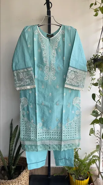 Pakistani Original Hayat's Stitched Cotton 2pcs_ Aqua Green 